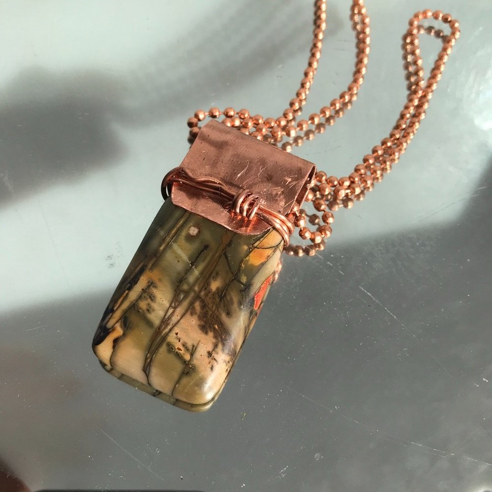 Picasso Jasper Dog Tag Pendant Necklace Copper - Picture 4 of 6